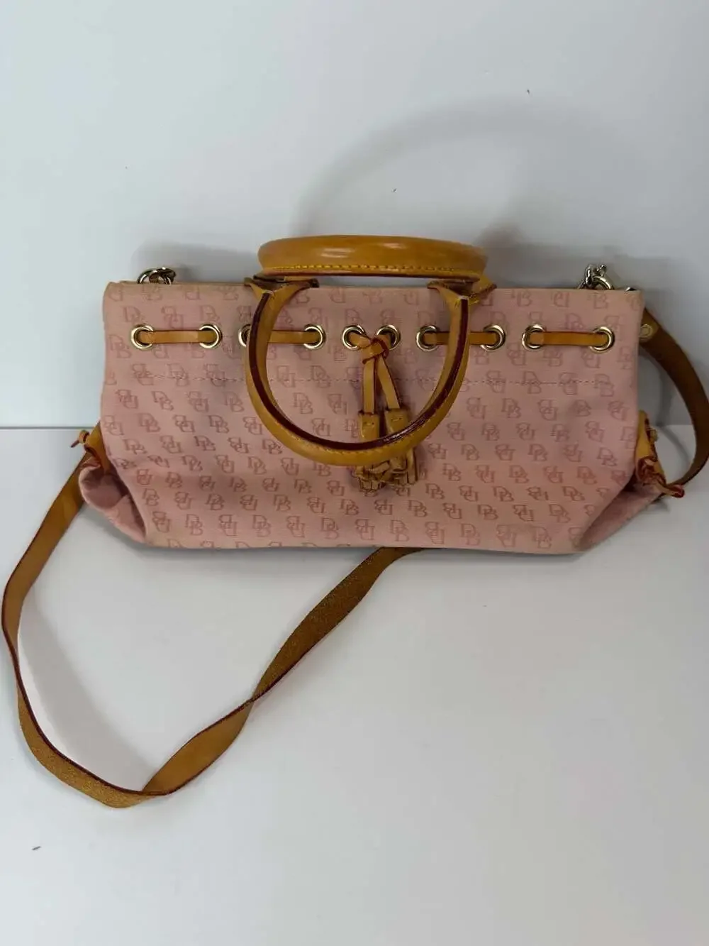 Dooney & Bourke Signature DB Pink Canvas Satchel Handbag